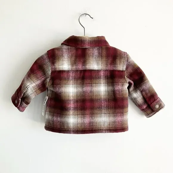NWT Old Navy Baby 3-6 Mos Flannel Jacket Plaid Sherpa Lined Pockets Dark Red - Picture 4 of 7